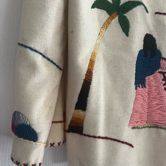 1940s Hand Embroidered Tourist Souvenir Festival Mexican Folk Wool Felt Jacket M - Picture 8 of 11